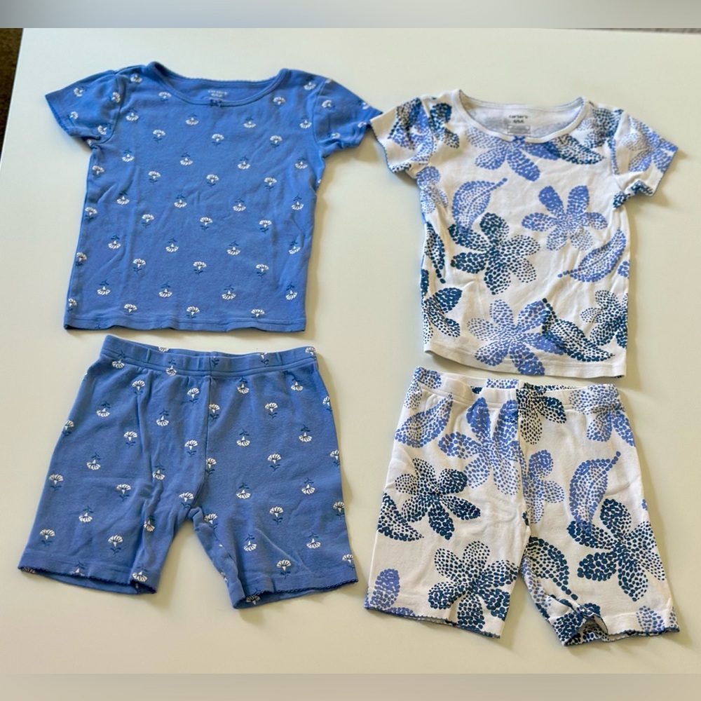 Carter's Blue and White Floral Kids Pajama Set of 2  size 6